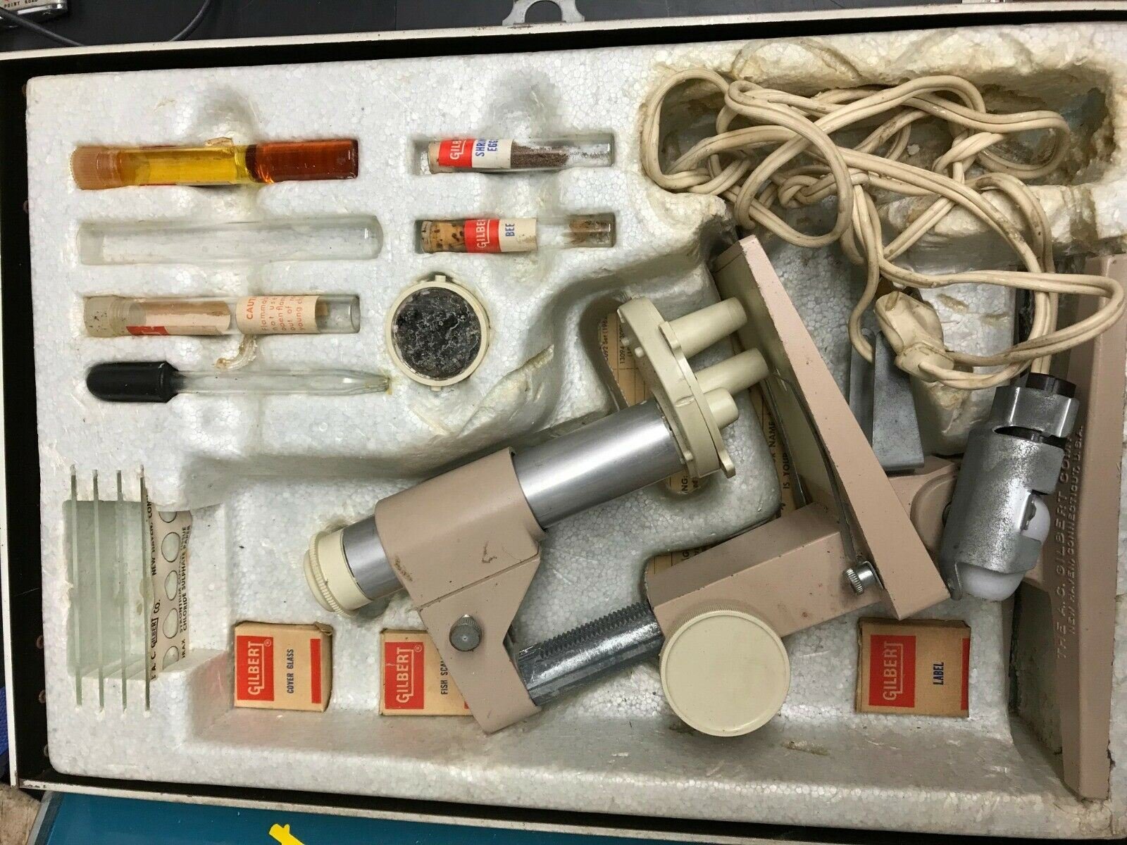 Vintage 1960's Gilbert Microscope Lab Set 13094 Metal-electric Zoom Science Usa