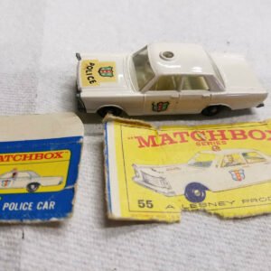174156145365-0.jpg Vintage Nice Lesney Matchbox Toy Car Police Car Ford Galaxie #55 Box White