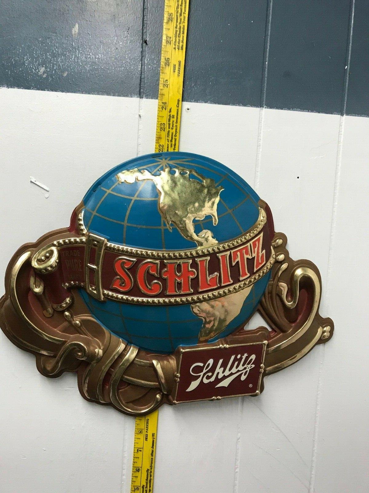 174158359274-0.jpg VINTAGE SCHLITZ 3D GLOBE BEER SIGN TRADE PURE MARK 16 1/2" BAR MAN CAVE GARAGE