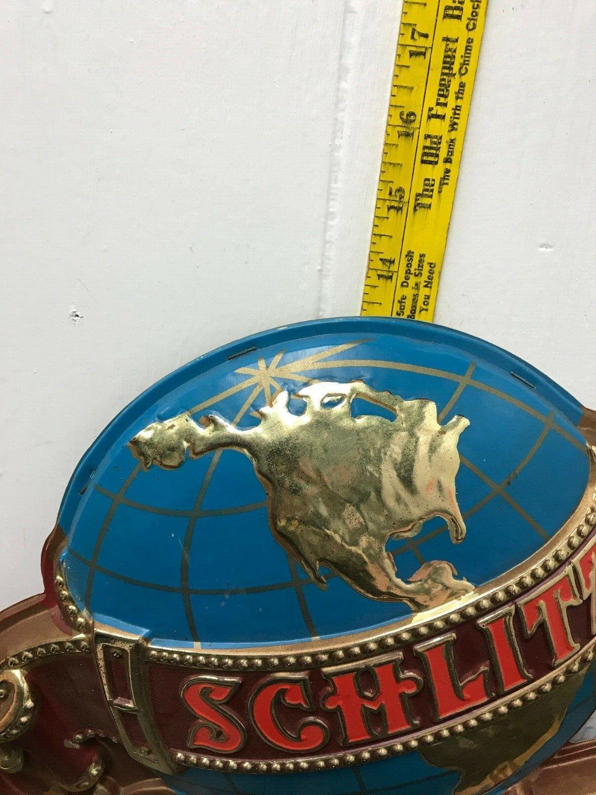 174158359274-1.jpg VINTAGE SCHLITZ 3D GLOBE BEER SIGN TRADE PURE MARK 16 1/2" BAR MAN CAVE GARAGE