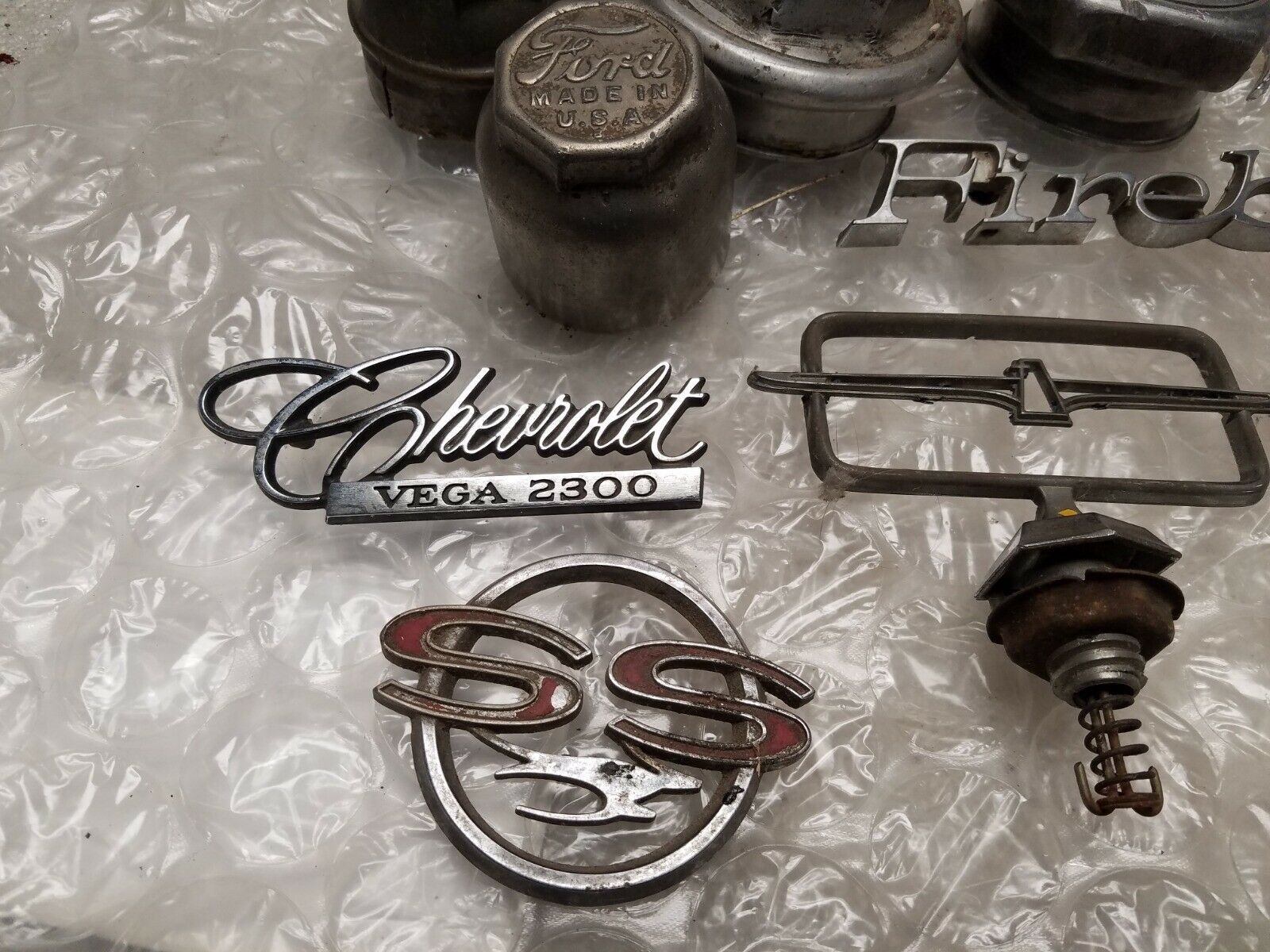 Vintage Hubcaps Trim Firebird Emblems Badges Hood ornaments Ford Chevy Thunderbi