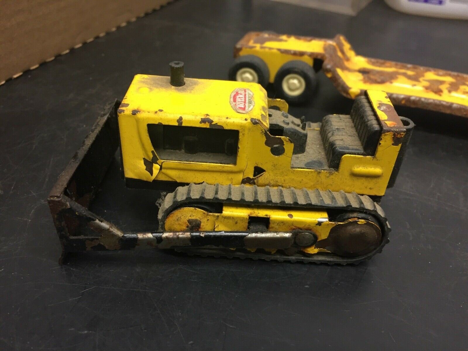 Vintage Lot 1950s Tonka Bulldozer, Cement Mixer And Low Boy  Heavy Hauler