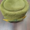 Vtg 1950s 1960s Moss Green Velour Imported Fur Felt Pillbox Hat Veil Bow