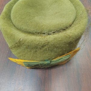 Vtg 1950s 1960s Moss Green Velour Imported Fur Felt Pillbox Hat Veil Bow