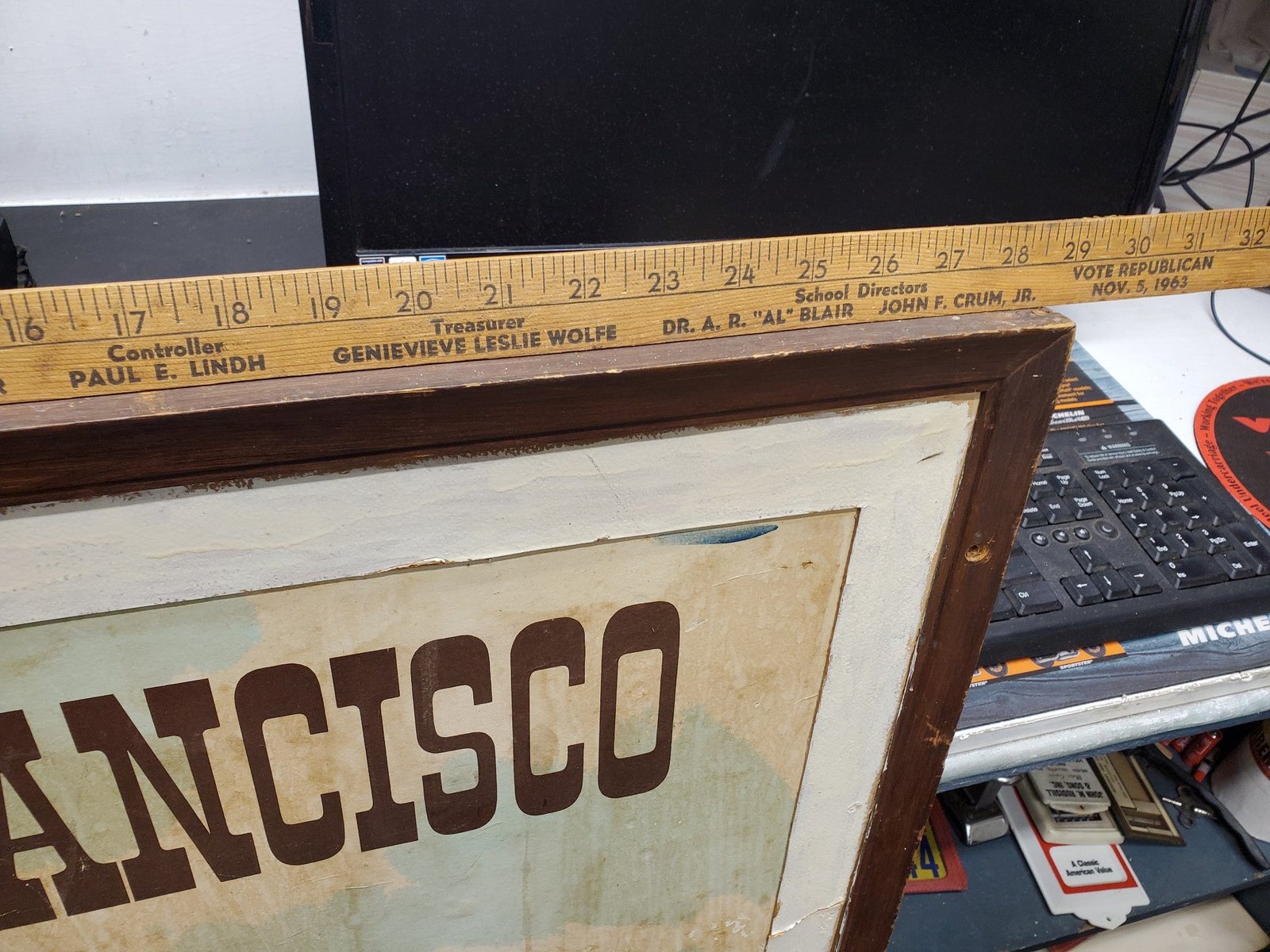 Vtg Framed Stan Galli United Airlines Orig San Francisco Advertising sign 1957