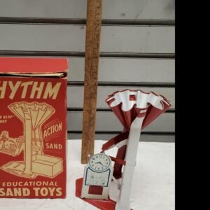NIB Vintage Tin Toy Educational Rhythm Sand Toy Rowley Clock Tower 50's Orig Box