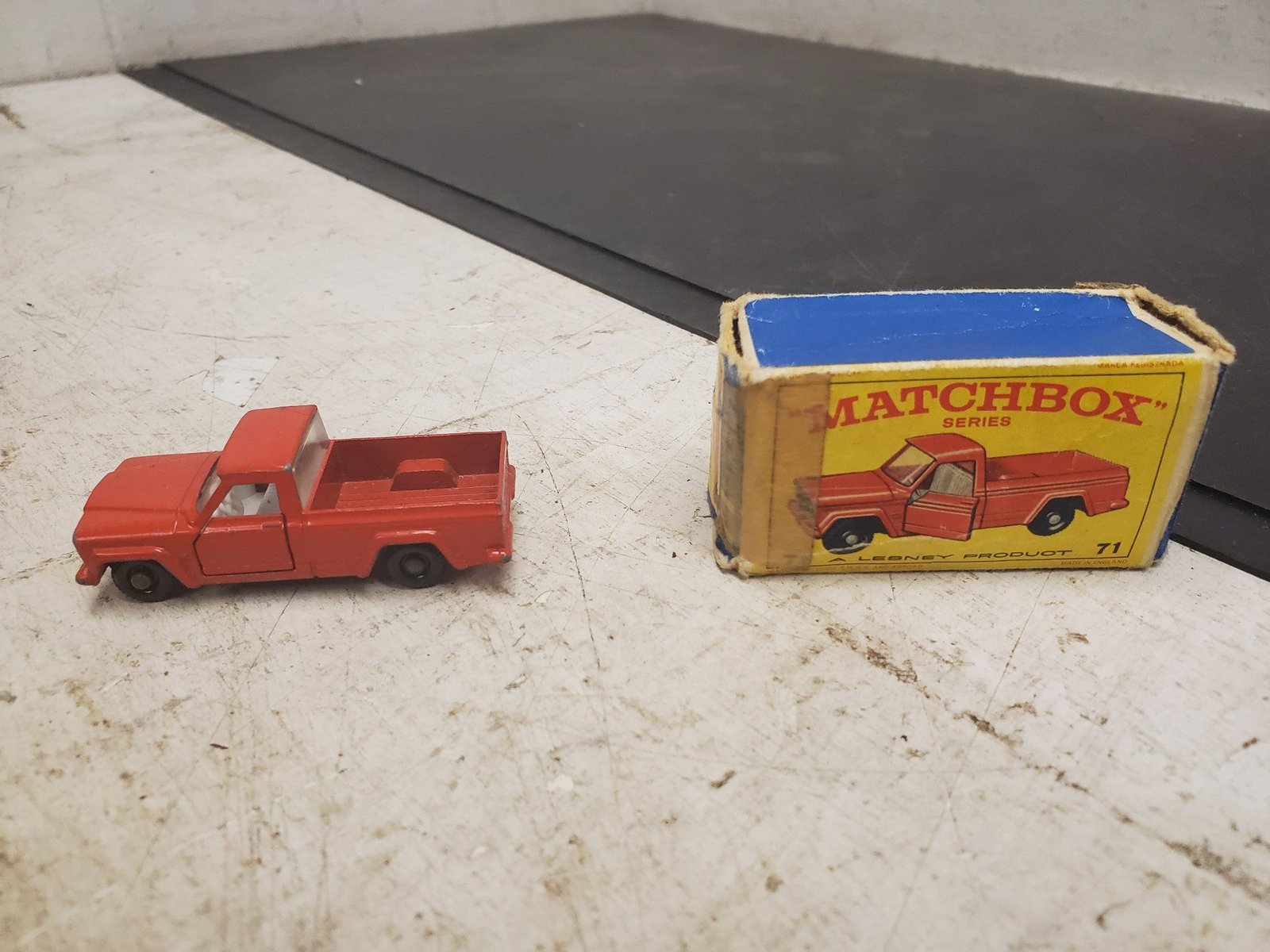 Vintage Matchbox series no. 71 Red Jeep Pick - Up Truck toy with original box