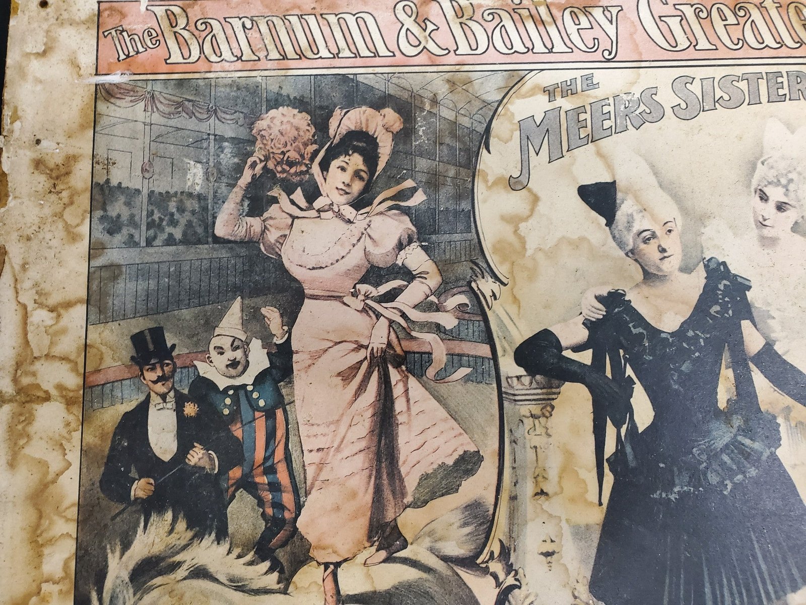 Vintage 1960 Barnum Bailey Circus Poster Horses Meers Sisters Original 19"X13.5"