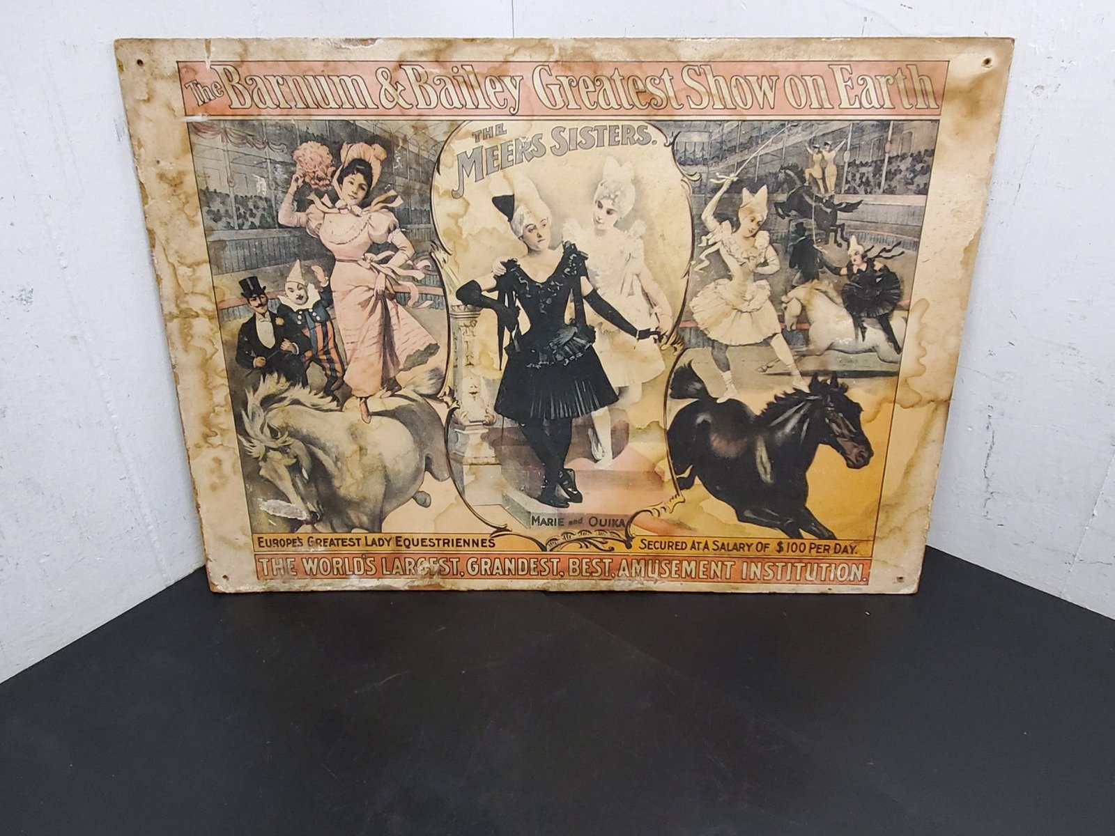 Vintage 1960 Barnum Bailey Circus Poster Horses Meers Sisters Original 19"X13.5"