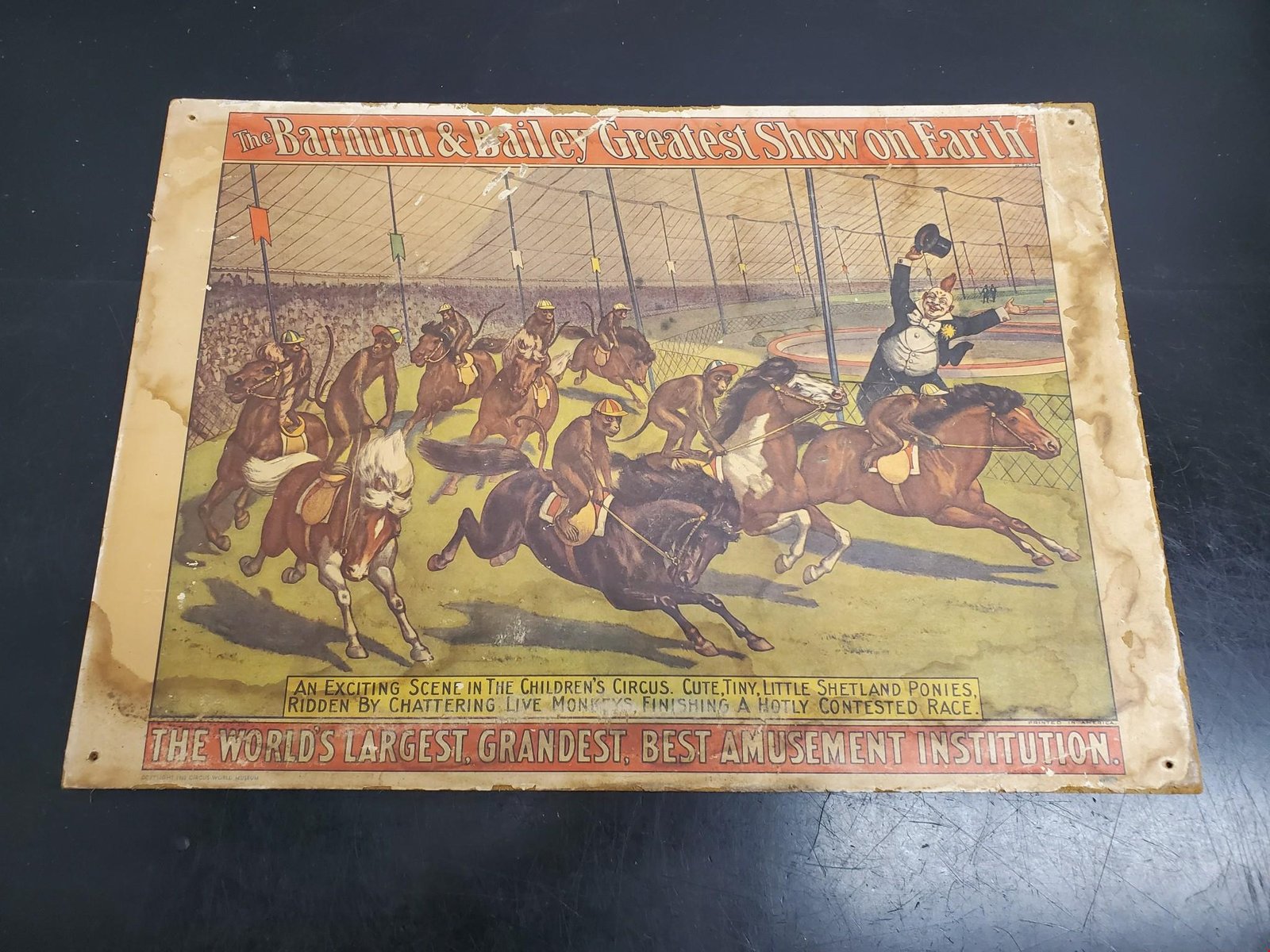 20210706114849a.jpg VTG 1960 Barnum & Bailey Circus Poster Monkeys on Horses 19"X13.5"
