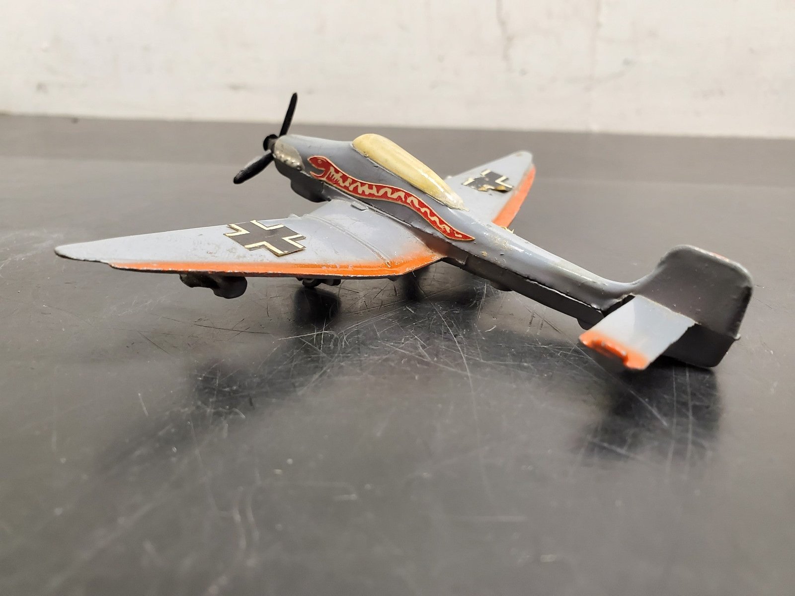 VTG JUNKER JU8 G STUKA NO. B-12 FIGHTER PLANE METAL TOY AIRPLANE WW2 1960'S