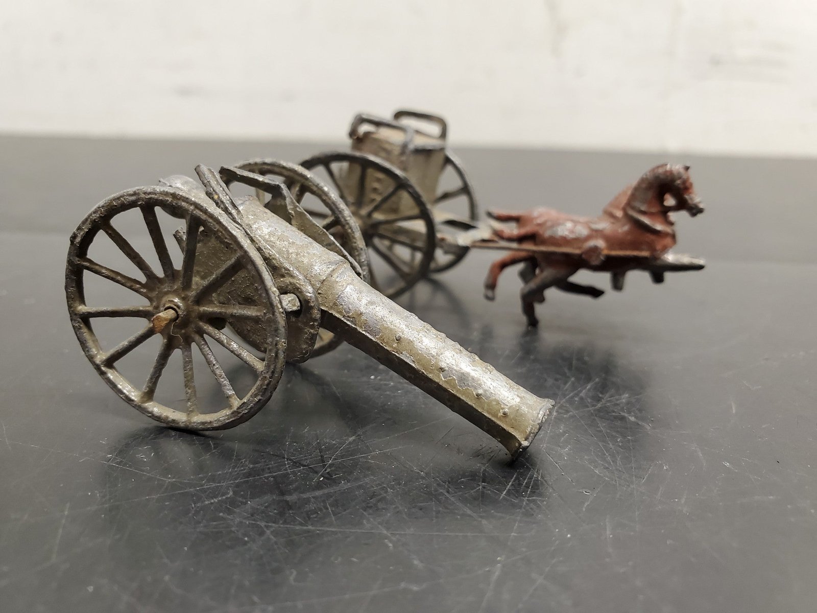 20210726104658a.jpg VTG TOY CAST METAL CANNON & HORSE DRAWN CARRIAGE-MADE IN FRANCE-ORIGINAL PATINA