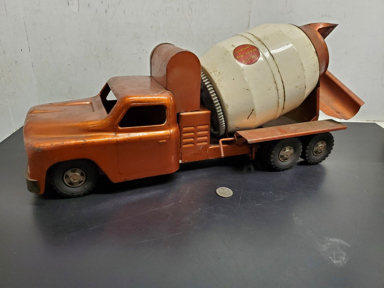Vtg 1950s Bronze Structo Truck Ready-Mix Concrete Pressed Steel VF Condition