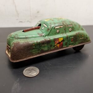 Vtg 1940's-50's Courtland FBI Riot Squad Car Tin Litho Friction Walt Reach Toy