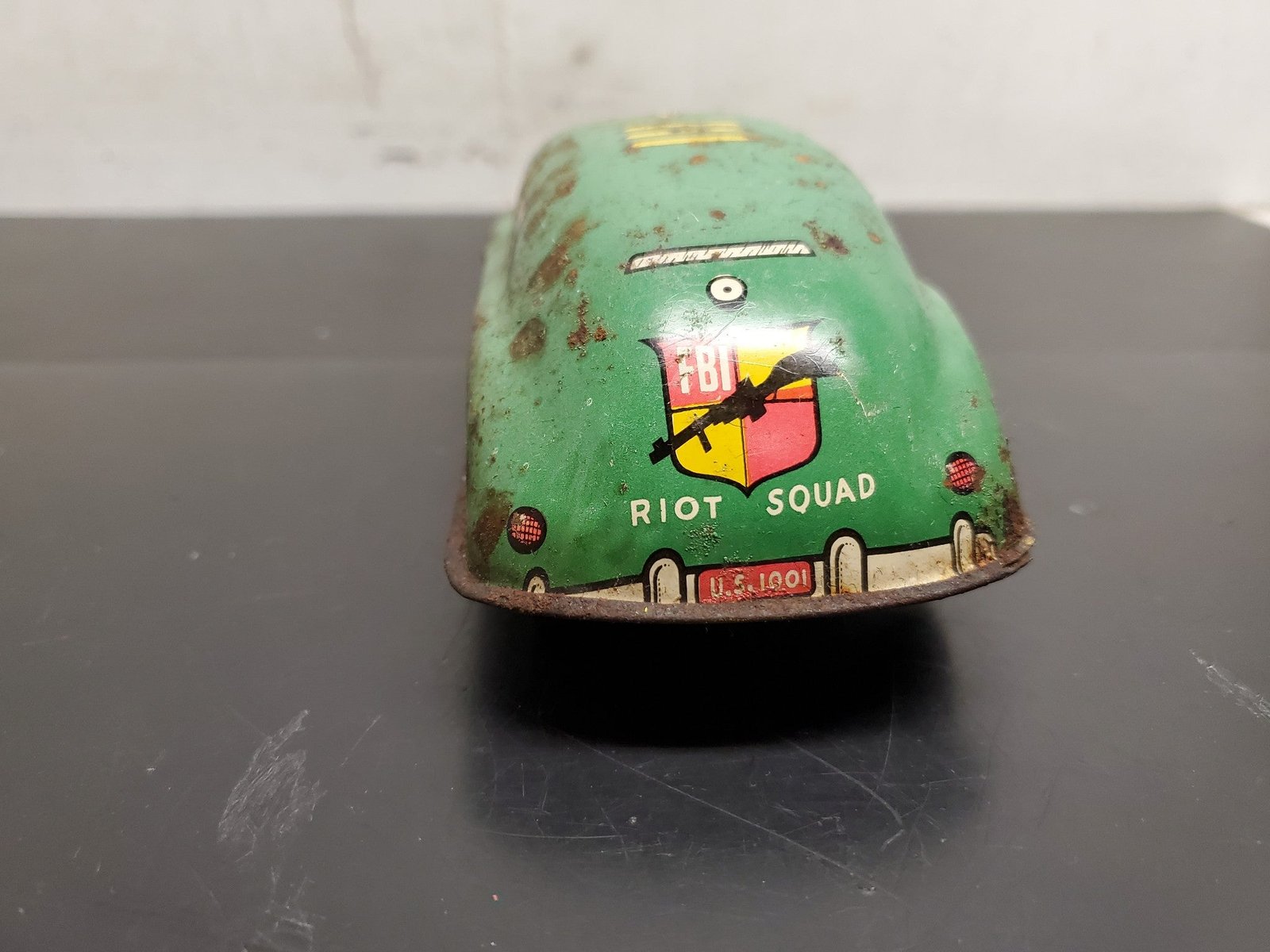 20210909105517a.jpg Vtg 1940's-50's Courtland FBI Riot Squad Car Tin Litho Friction Walt Reach Toy