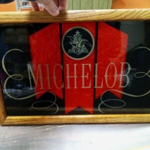 Vintage Michelob Beer Wood Framed Sign Black Gold Red Foil 17.5 in x 11.5 in