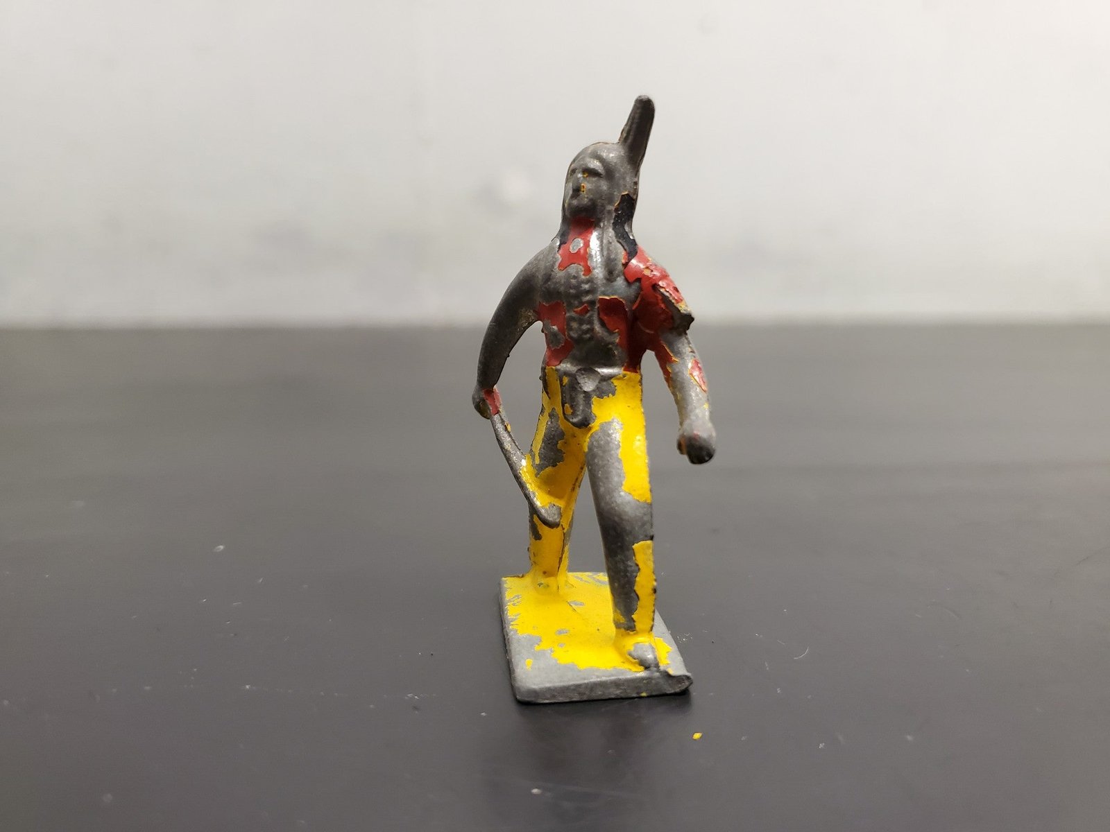 Vtg Unmarked Metal Toy Figurine Warrior W/Chest Plate Holding Sword Collectible