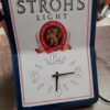 Vtg Strohs Light 1989 Lighted Beer Clock Sign Plastic Unique Shape Man Cave Sign