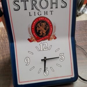Vtg Strohs Light 1989 Lighted Beer Clock Sign Plastic Unique Shape Man Cave Sign
