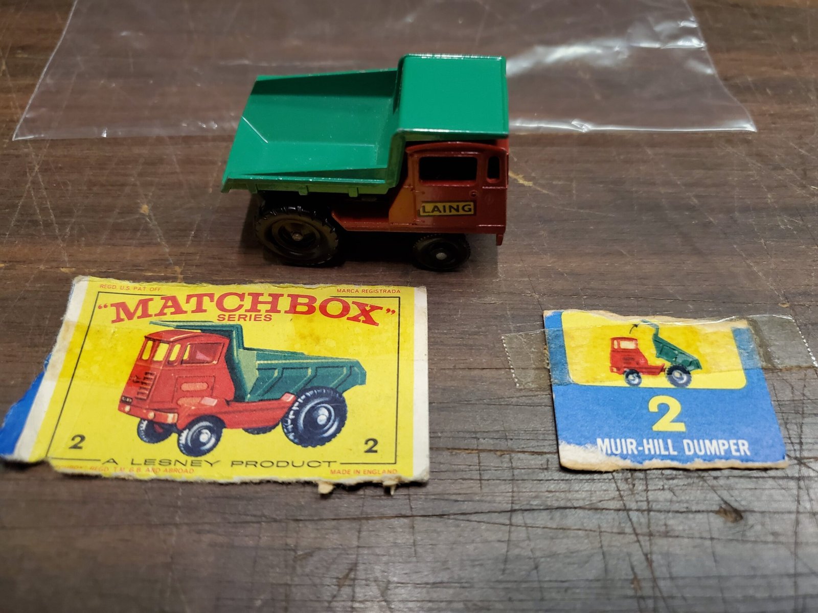 Vintage Mint Lesney Matchbox Toy Car Box #2 Muir Hill Dump Truck Laing red