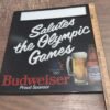 Plastic Budweiser Beer Sign 1984 Olympic Games Advertisement Breweriana 17x17