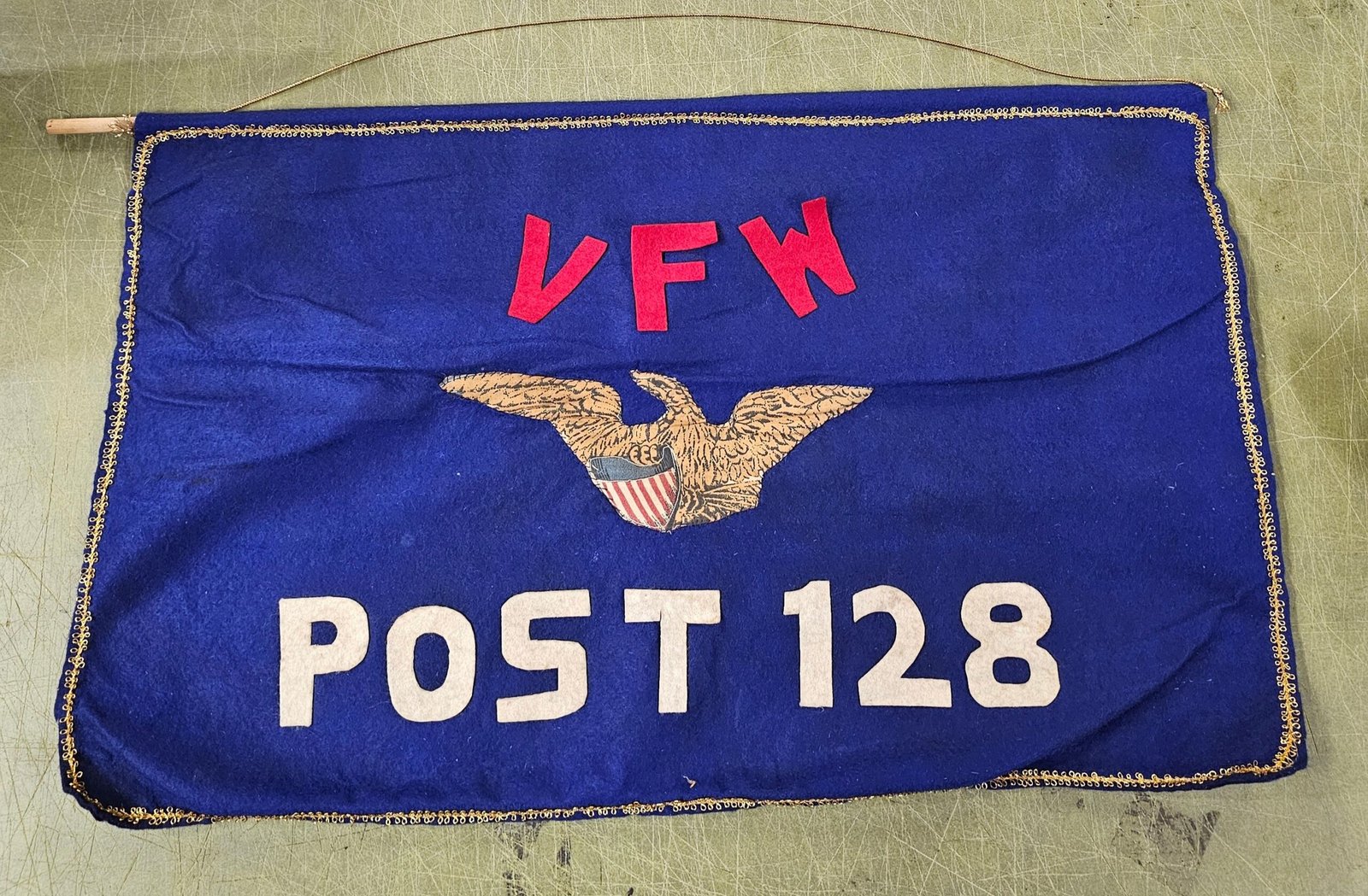 Vintage VFW Banner Felt Post 128 Rochester Pa Veterans WW2 Korean Vietnam Sign