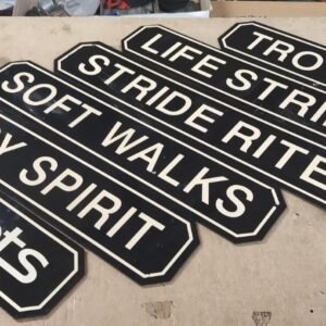 20241001123423a.jpg Set of Six Brand Name Shoes Signs Department Store Vtg Display Isle Easy Spirit