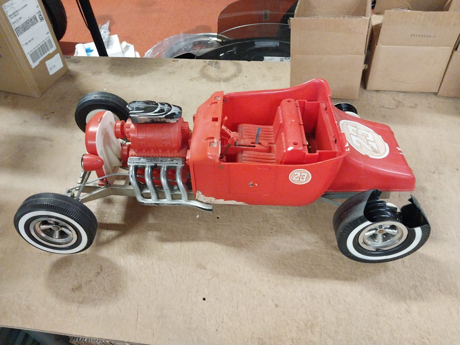Vtg 1960'S MARX RARE 24" BIG RED HOT ROD Battery Operated T Bucket Toy Car