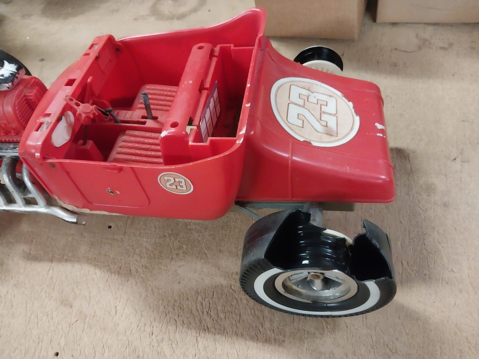 Vtg 1960'S MARX RARE 24" BIG RED HOT ROD Battery Operated T Bucket Toy Car