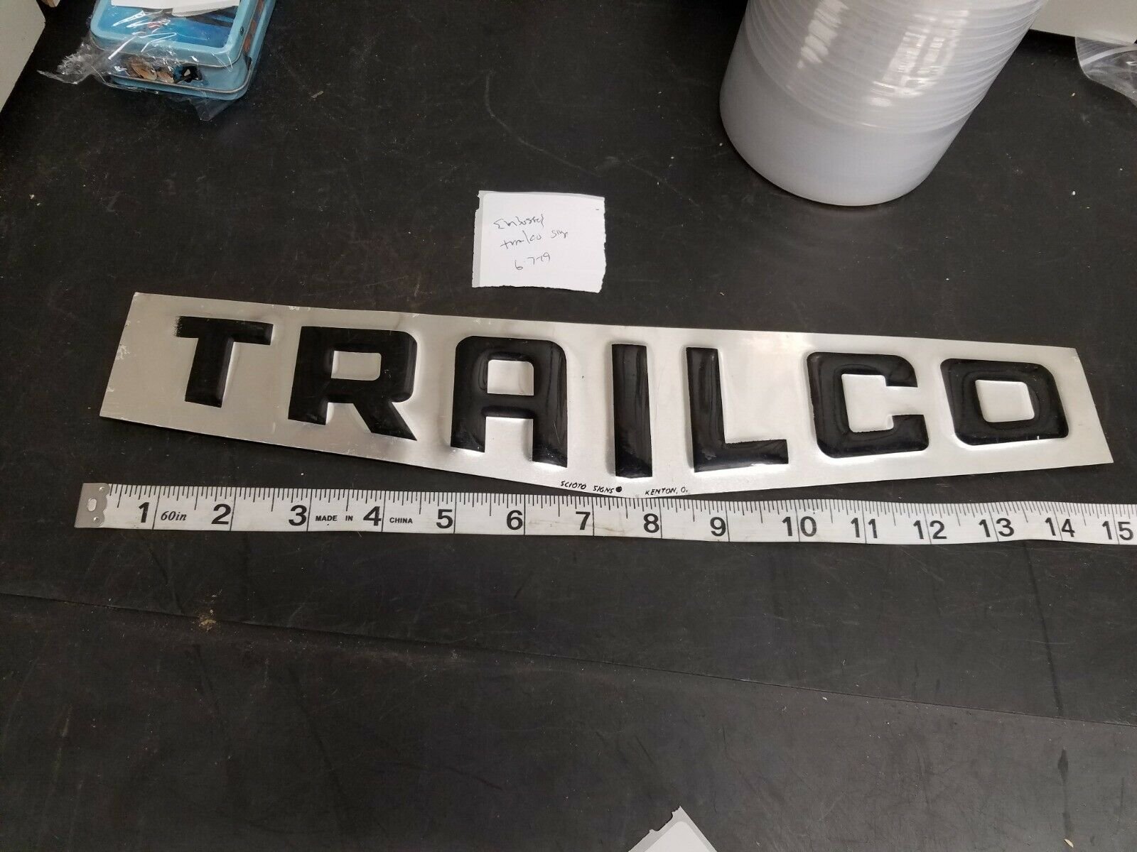 Vintage Trailco Tin sign Embossed Trailer repairs Garage Service station Oil Gas