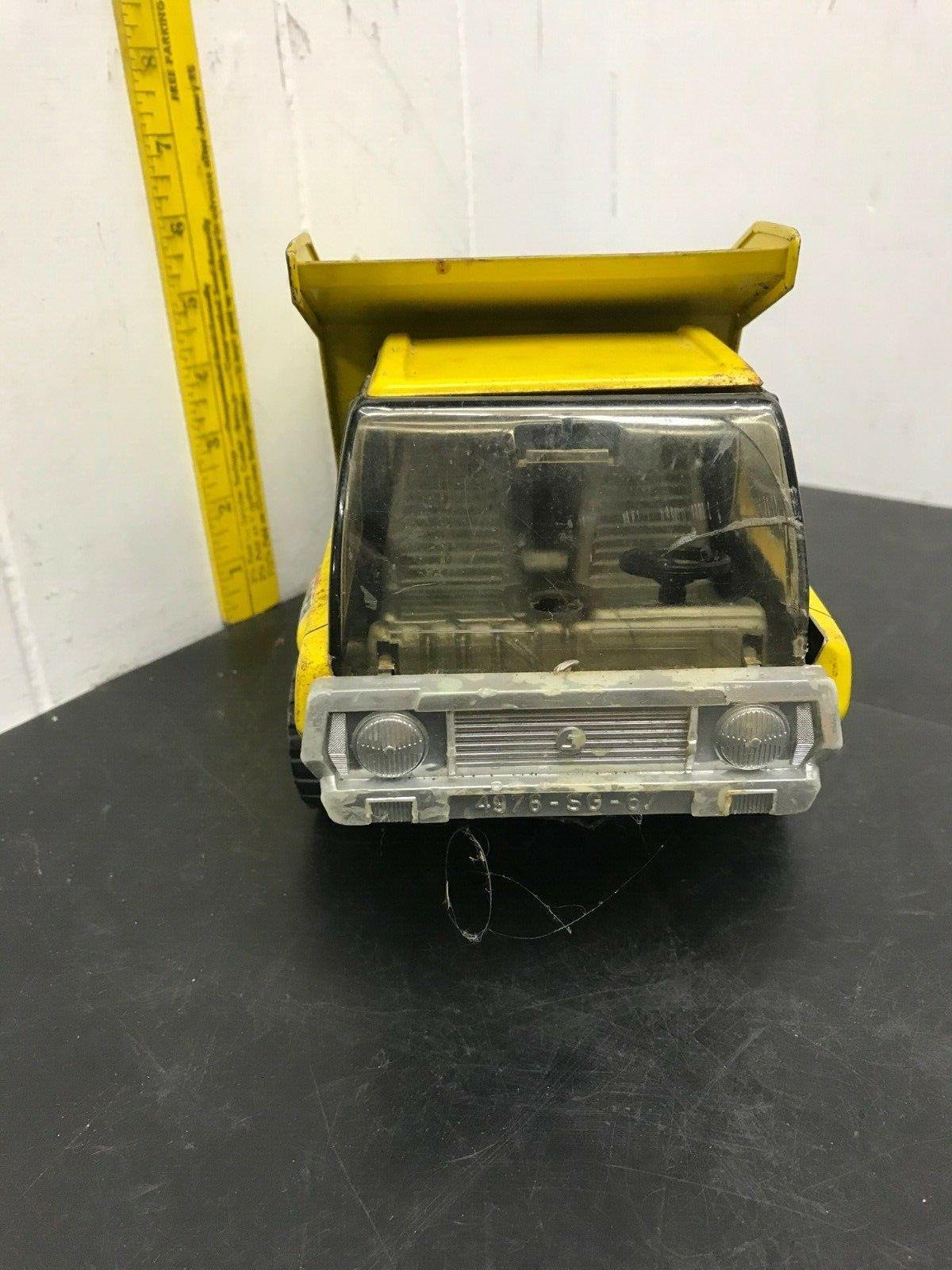 Vintage Rare Joustra Goliath Yellow Dump Truck Tin Toy France Pressed Steel Tonk
