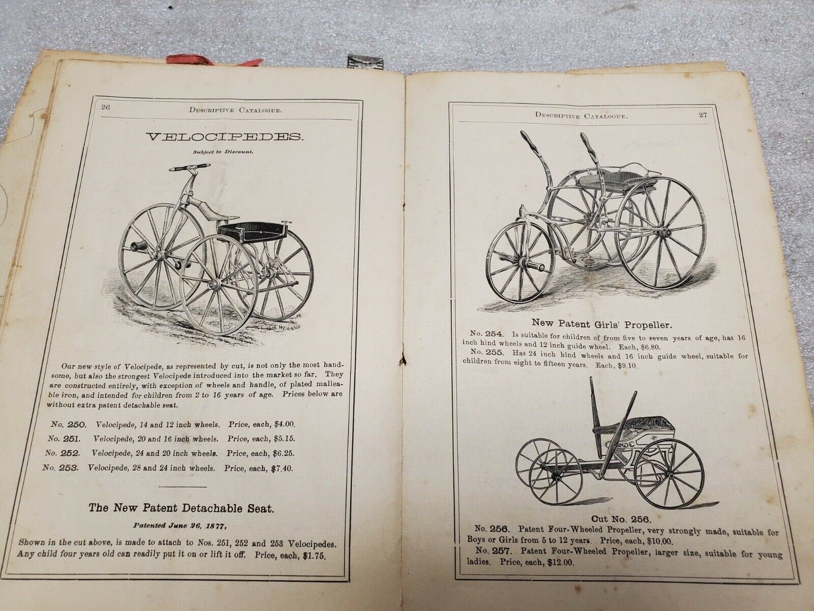 VTG 1878 Schweitzer & Beer Catalogue Velocipede Bicycle Express Wagon Carriage