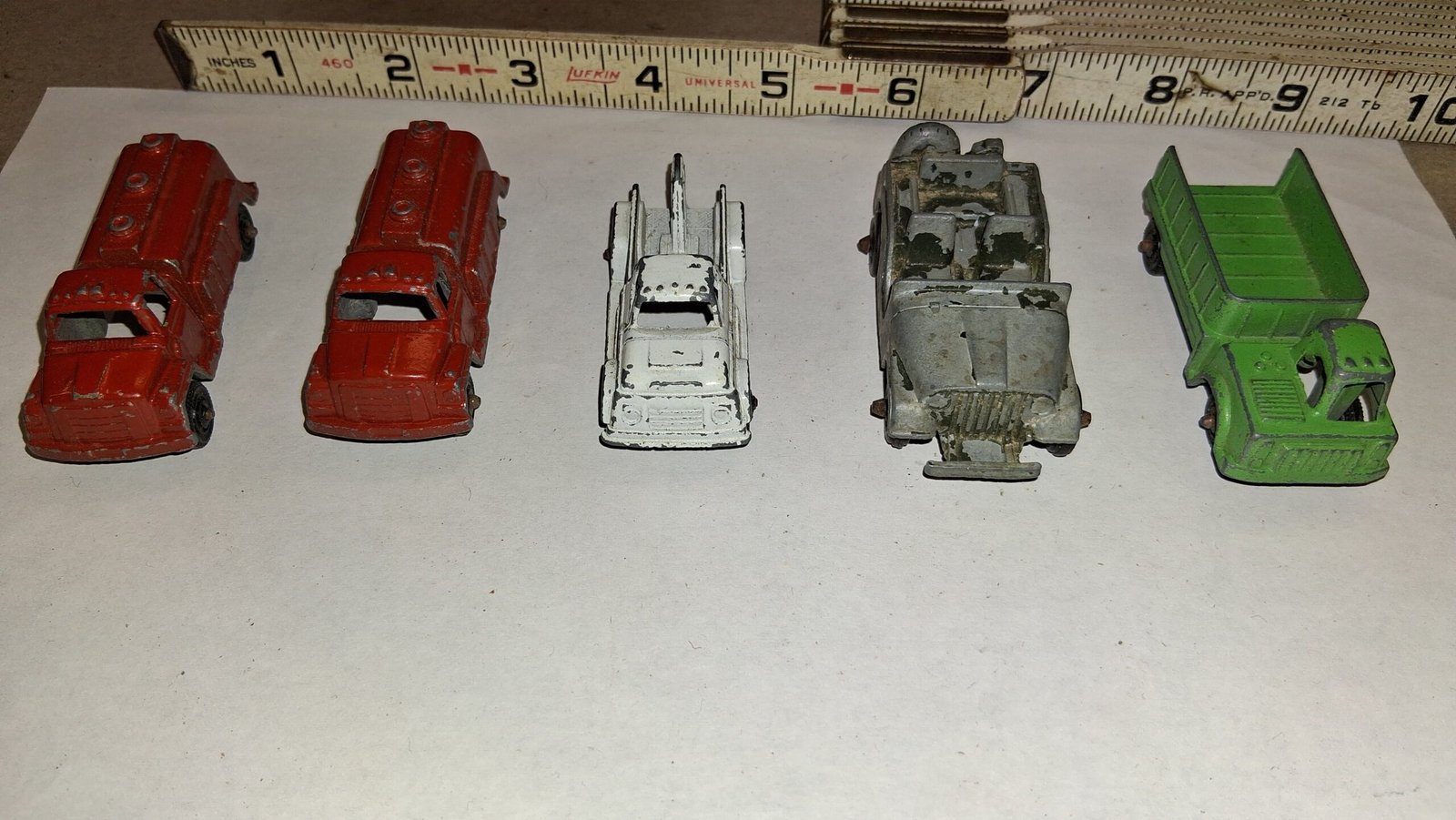 3067328a-e3c6-4eac-aaac-5f1e26151283-scaled-1.jpg Vtg 1960s Diecast Toy Fire Truck Lot 5pc Tootsietoy Midgetoy Jeep Wrecker USA!