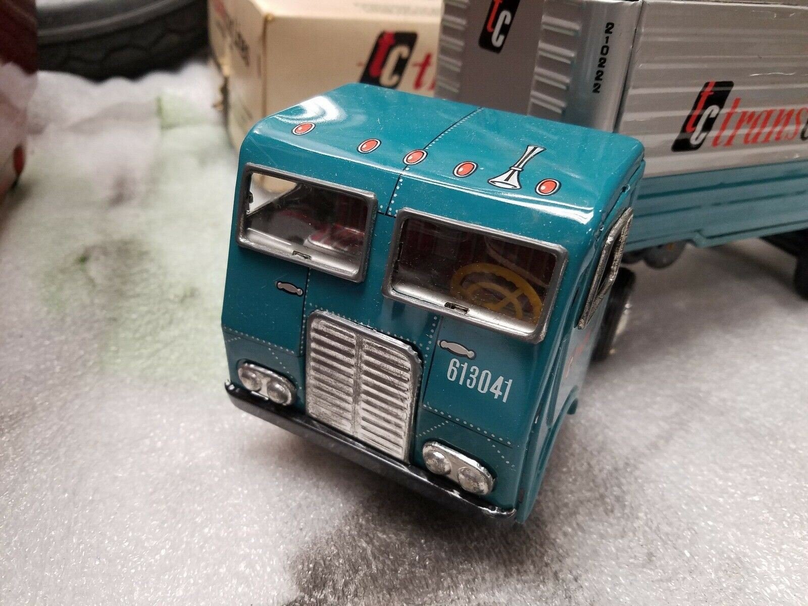 352996795426-1.jpg Original Box VTG Tractor Trailer Truck Pup Trailer Friction Car Japan Rare Tin!!