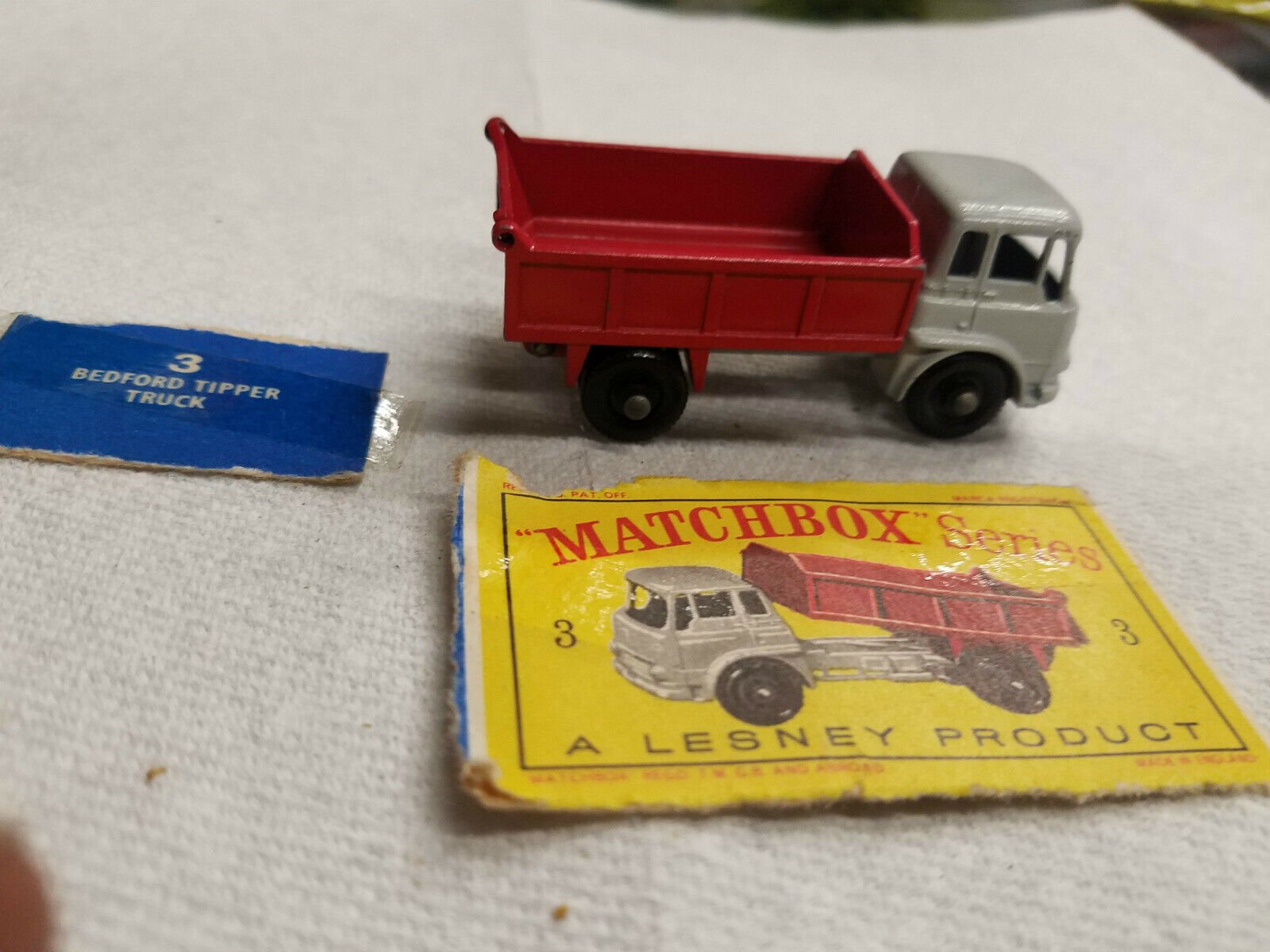 Vintage Mint Lesney Matchbox Toy Car Box #3 Bedford Tipper Dump Truck Tr trailer