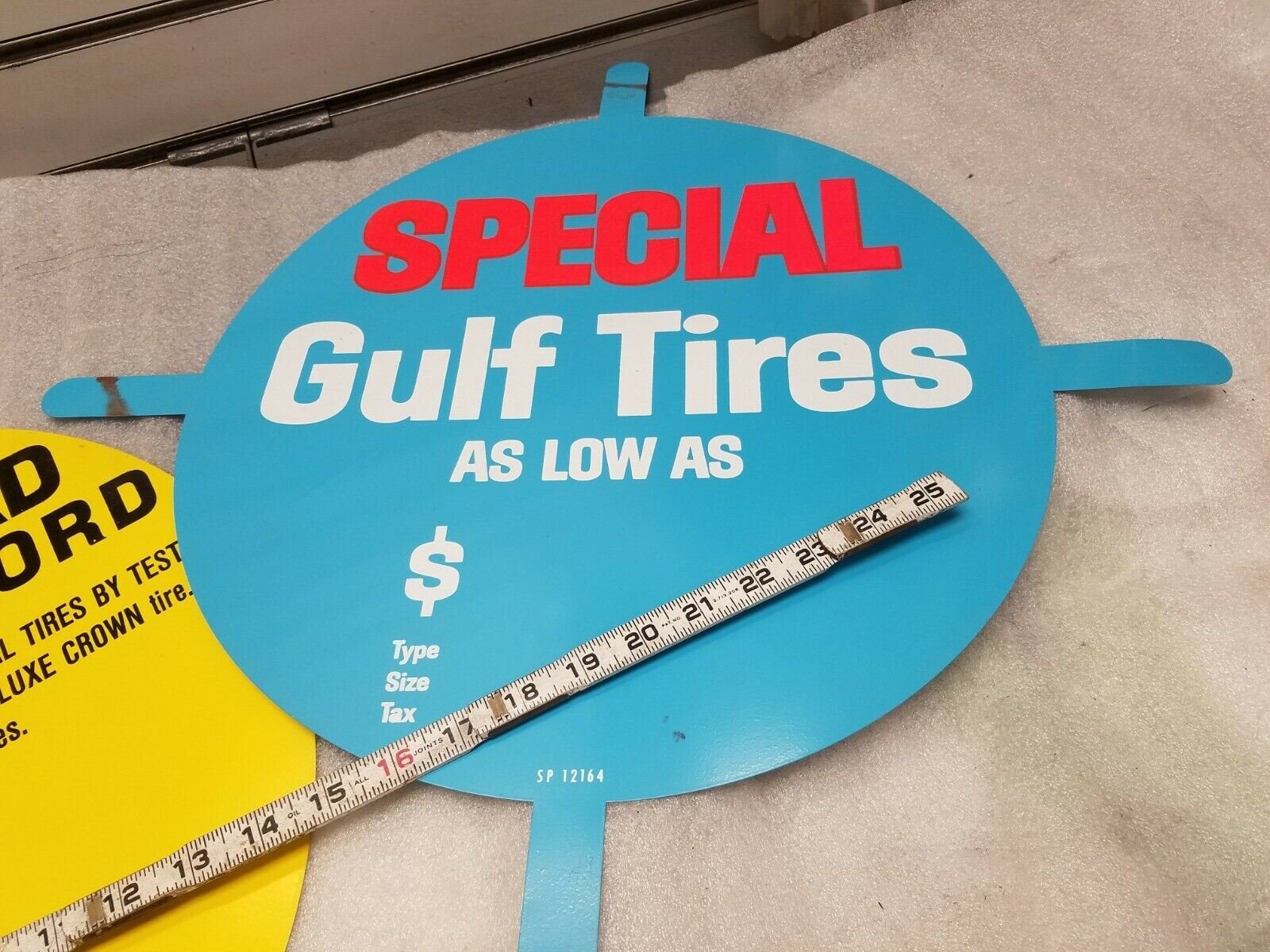 Pair Nos Gulf OIL GAS Tire signs Metal tin 1960's Petroliana Vintage Auto Collec