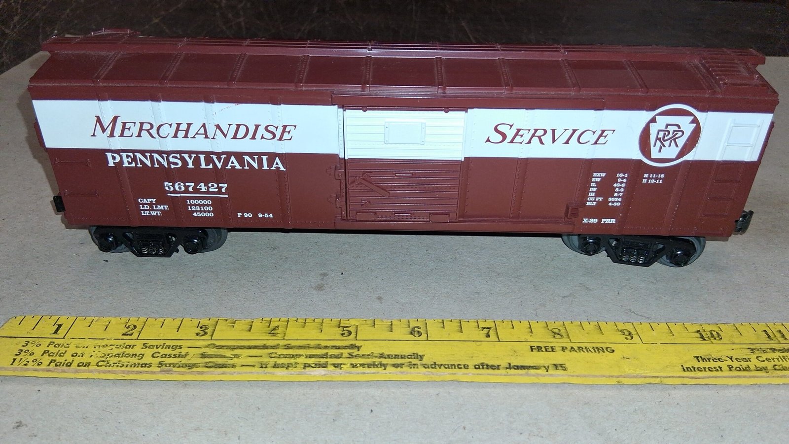 MTH RailKing O Gauge PRR Merchandise Service Boxcar 567427 Sprung Trucks Loose