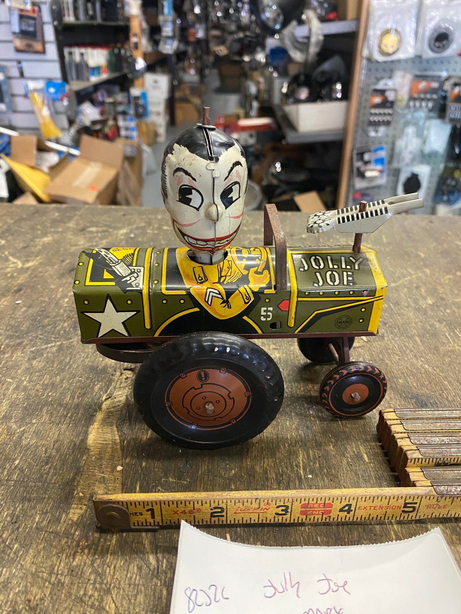 Vintage Marx Jolly Joe Army Car Jeep Tin Wind-Up Toy Collectible Retro 1950s