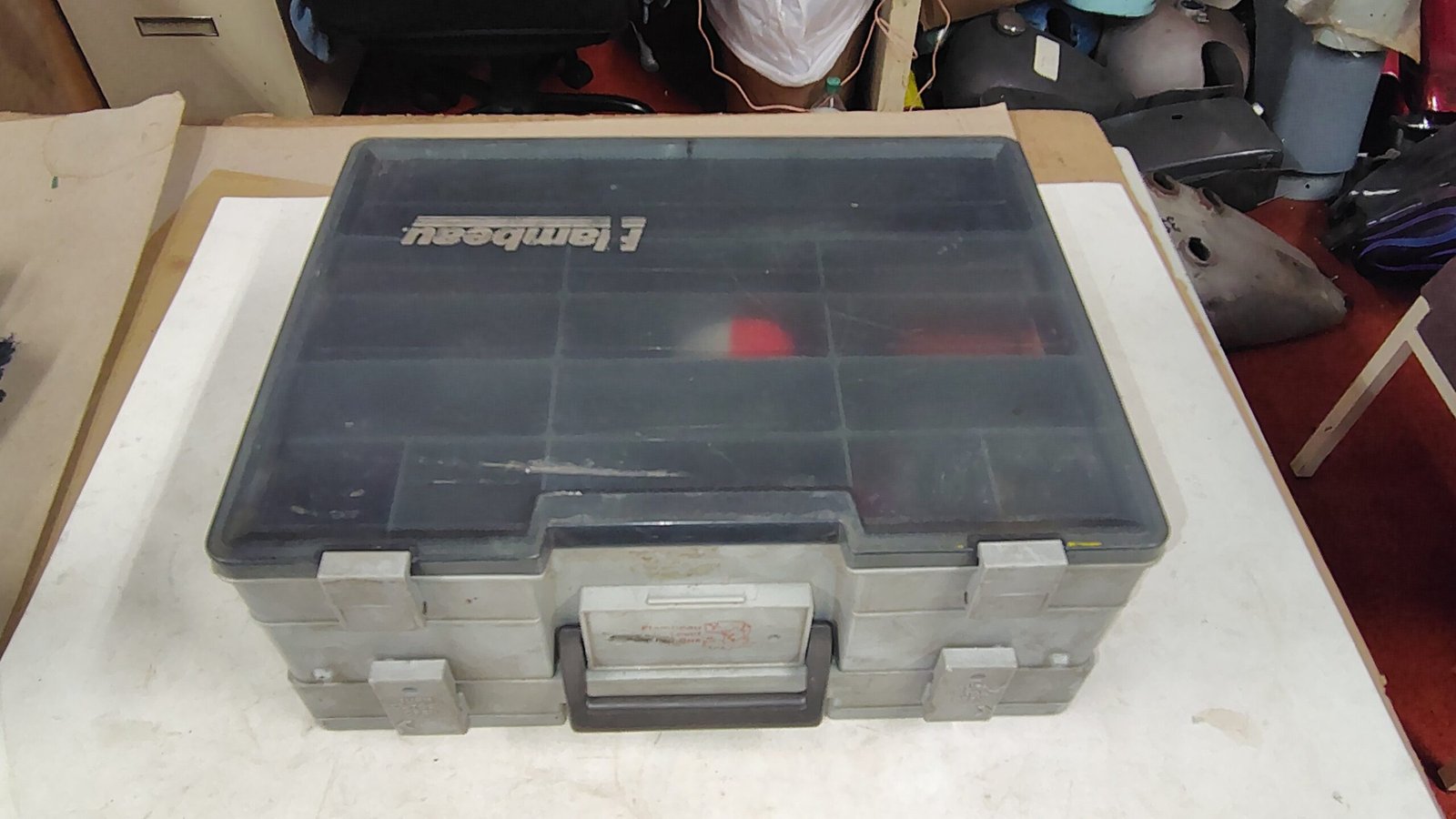 Vintage Flambeau Tackle Box Lot with Mixed Hooks, Tackle & YUM Lure!