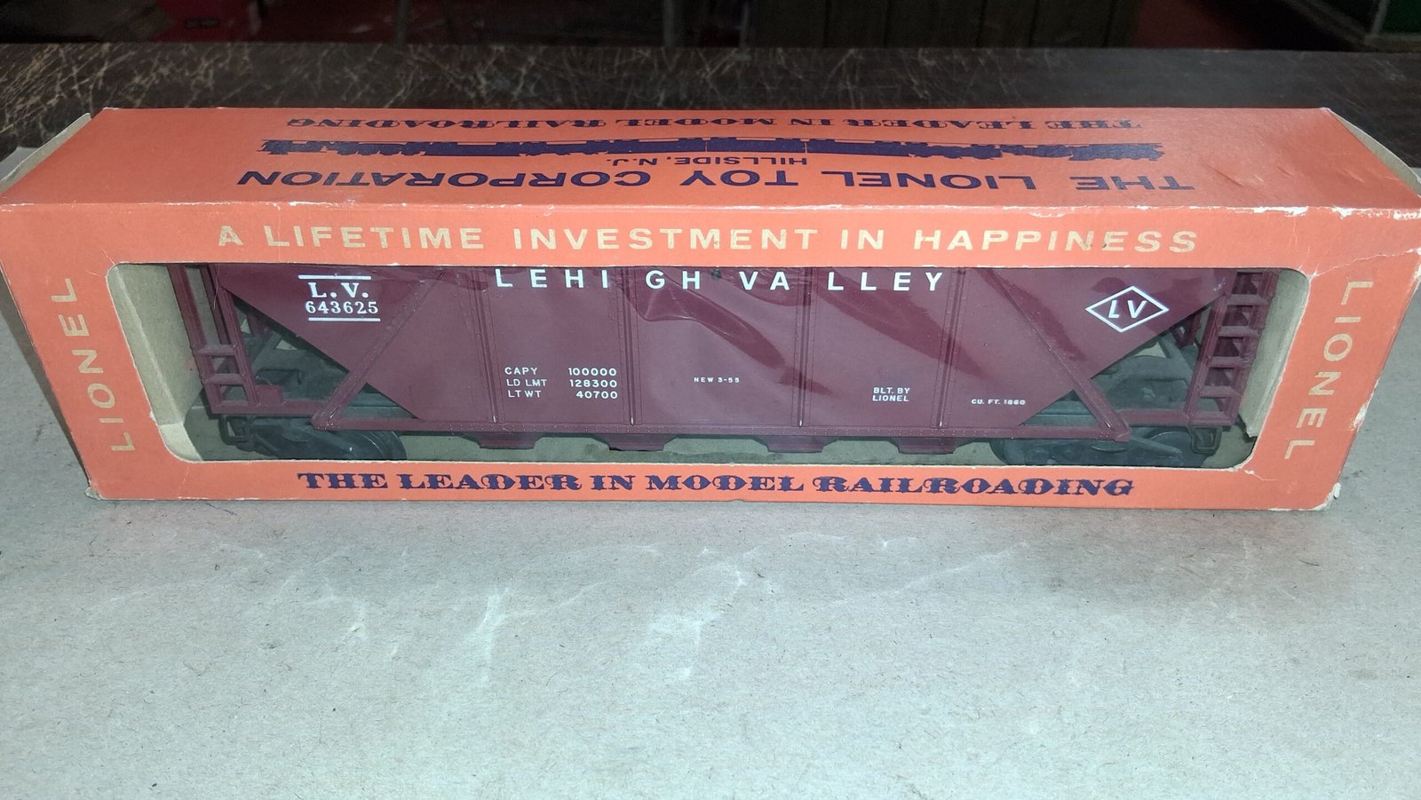 Lionel Postwar O-Gauge 6436-110 Lehigh Valley Quad Hopper Original Window Box
