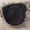 Vintage 1950s Black Woven Straw Half Hat Juliet Cap Floral Millinery Net Veil