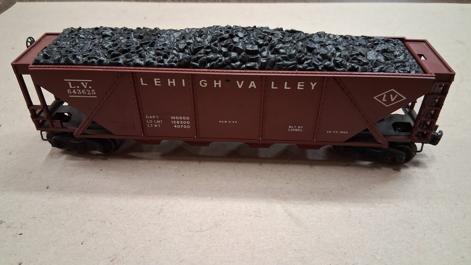 Lionel Postwar O-Gauge 6436-110 Lehigh Valley Quad Hopper Original Window Box