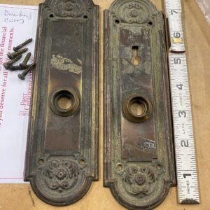 Antique Brass Federal Fan Door Mortise Lockset Plates Knob Victorian Art Deco