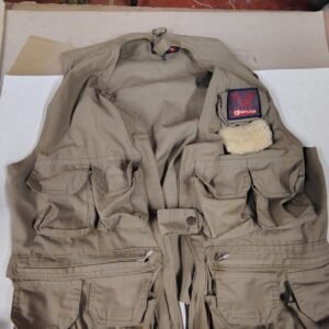 Vtg Garcia Fly Fishing Vest S/M Tan Multi-Pocket Gorpcore Lambskin Patch