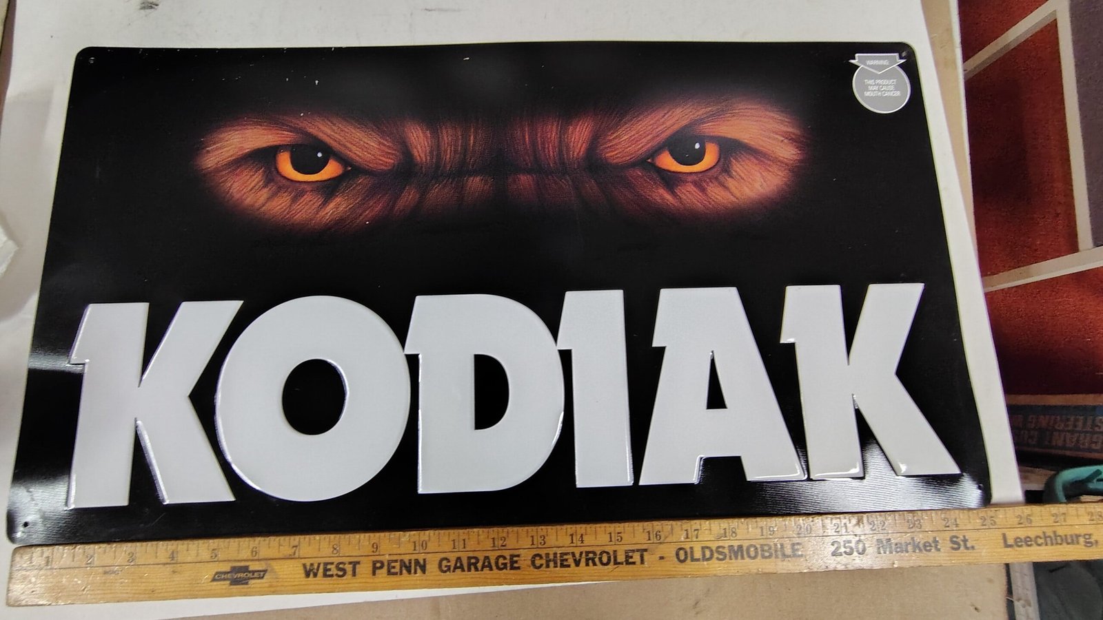 Vintage Kodiak Smokeless Tobacco Metal Tin Sign Bear Eyes Gas Station