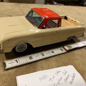 85cb2e03-39a7-4e97-a017-d20e75f2e80f-scaled-1.jpg ALPS 1959 Ford Ranchero Pickup Truck Tin Friction Litho Toy Red Japan Minty Rare