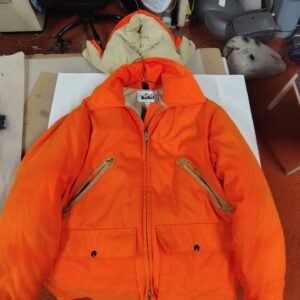 Vintage Woolrich Blaze Orange Down Hunting Jacket Parka Hood Med & Fleese Hood