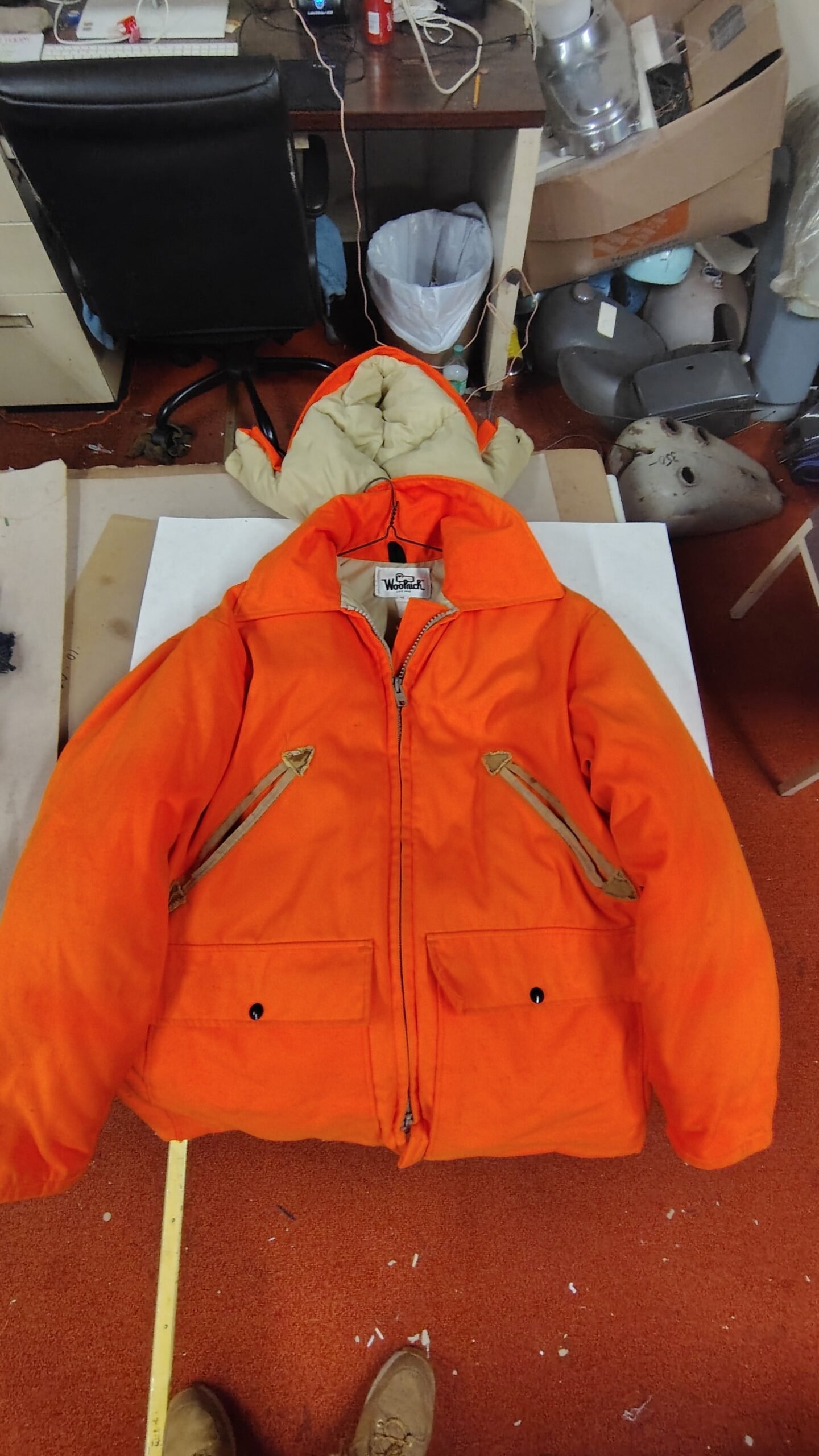 Vintage Woolrich Blaze Orange Down Hunting Jacket Parka Hood Med & Fleese Hood