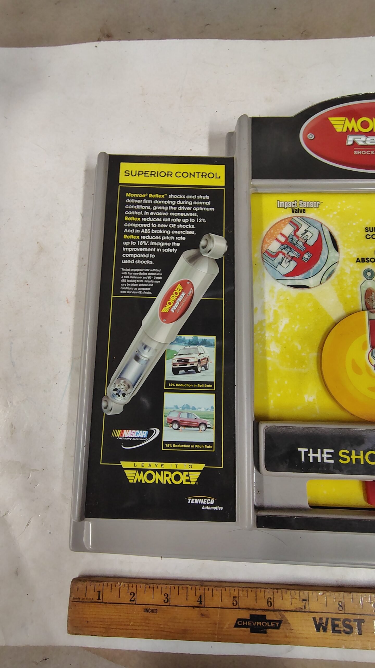 8f7e5f67-c657-4e1c-a901-6858a6c0f7e3-scaled-1.jpg Vintage 2000 Monroe Reflex Shocks Struts Interactive Counter Display Sign NASCAR