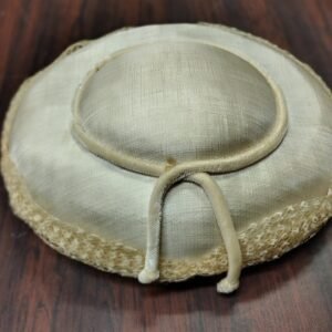 Vintage 1950s Beige Satin Half Hat Velvet Trim Bridal Cocktail Fascinator